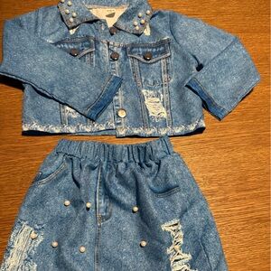 Stylish Blue Denim Jacket and Skirt Set for Kids